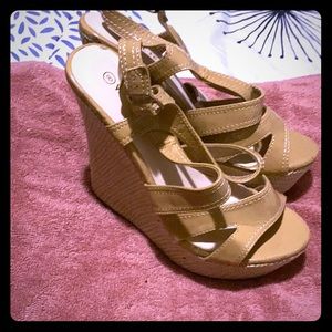 Tan woven platform sandals